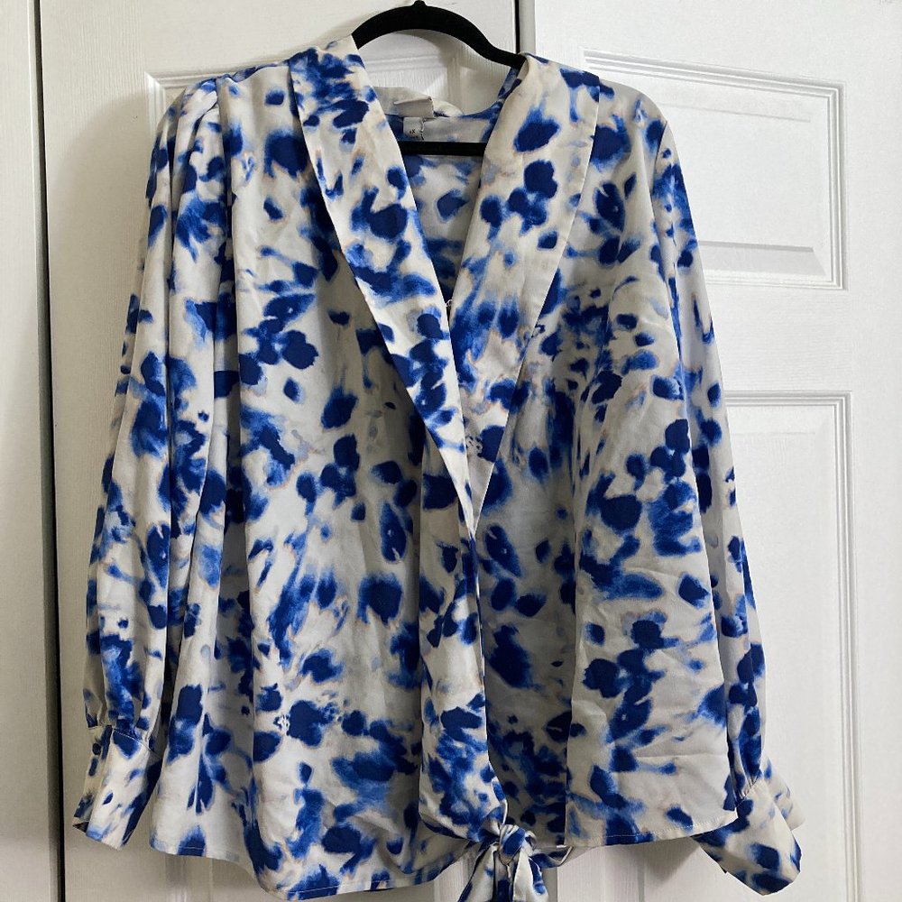 A New Day Women's Plus Size Blouse Tunic Shirt Tie Dye Size 4XL Blue White